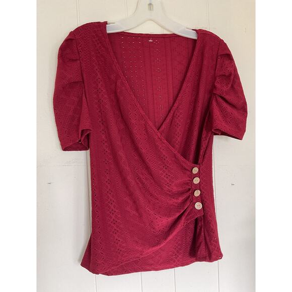 Unbranded Wrap Style Button Accent Medium Top Burgundy - Picture 2 of 5